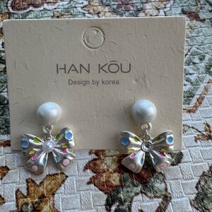 Silver Bow Earrings with Colorful Accents